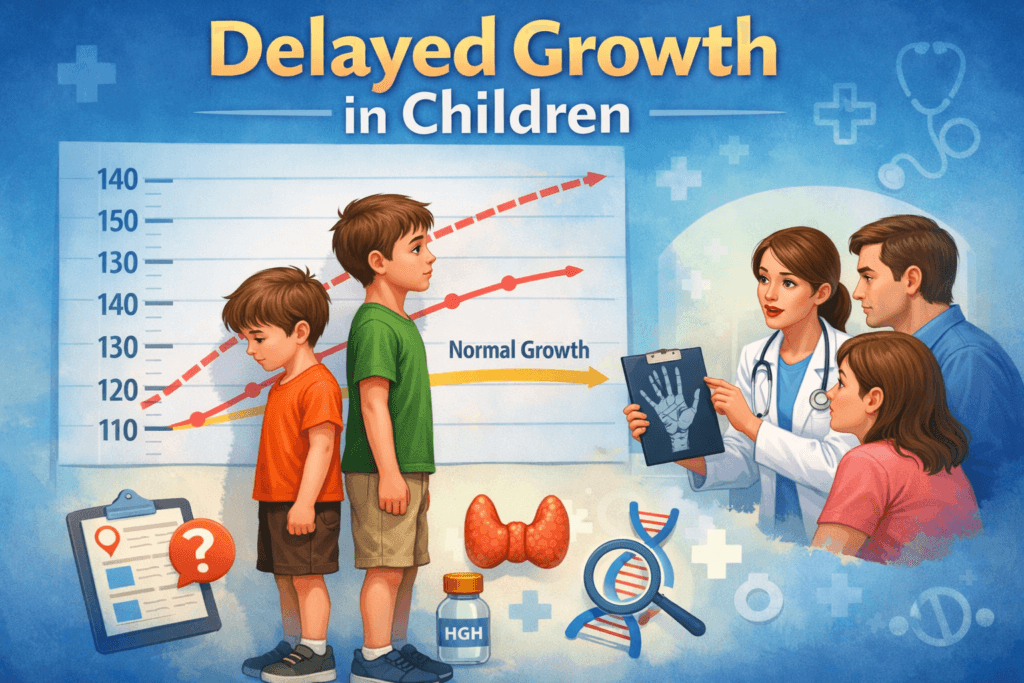 Delayed growth in children can signal hidden medical or hormonal problems. Learn the real causes, warning signs, diagnosis, and treatment options parents must know.
